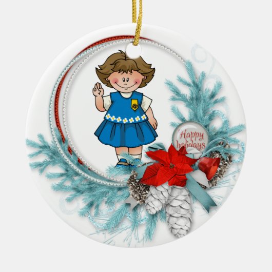 Daisy Brunette Scout Blue Pine Wreath Keramisch Ornament (Voorkant)