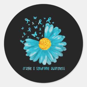 Daisy Butterfly Blauwgroen Ribbon Fragile X Syndro Ronde Sticker
