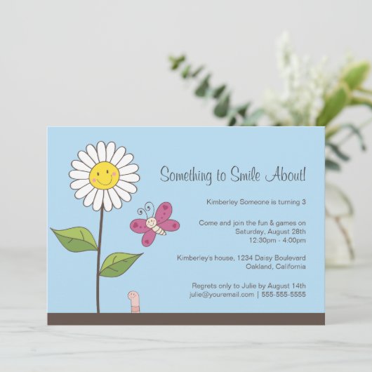 Daisy & Butterfly Girls Birthday Party Kaart (Staand voorkant)