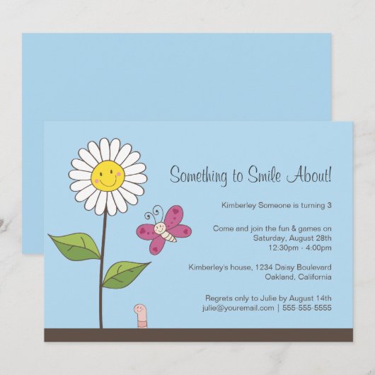 Daisy & Butterfly Girls Birthday Party Kaart (Voorkant / Achterkant)