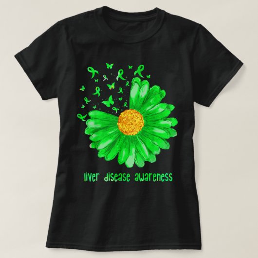 Daisy Butterfly Green Ribbon Liver Disease Warrior T-shirt (Design voorkant)