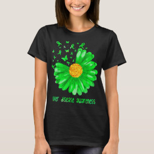 Daisy Butterfly Green Ribbon Liver Disease Warrior T-shirt