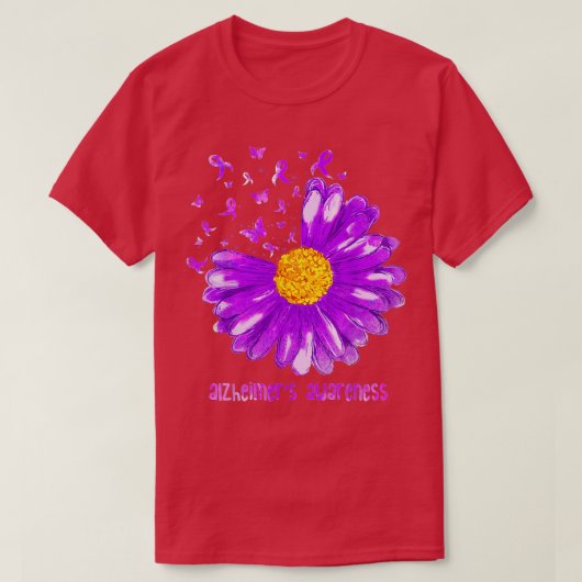 Daisy Butterfly Paars Ribbon Alzheimer Awareness T-shirt (Design voorkant)