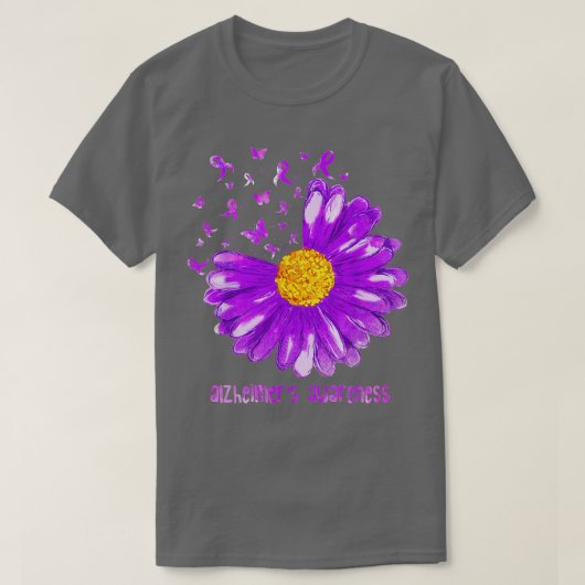 Daisy Butterfly Paars Ribbon Alzheimer's Awarenes T-shirt (Design voorkant)