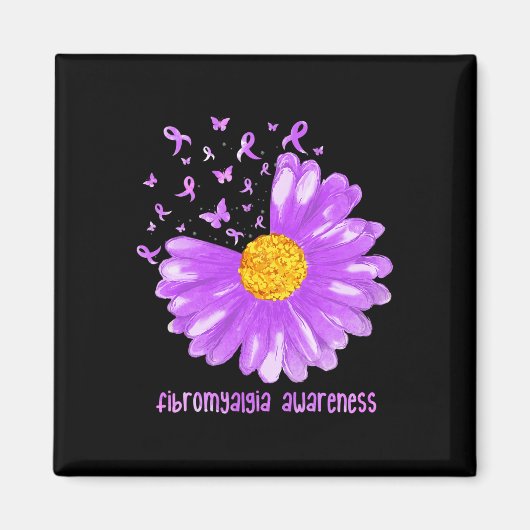 Daisy Butterfly Paars Ribbon Fibromyalgia Awarene Magneet (Voorkant)