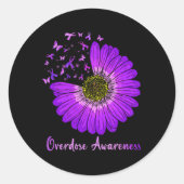 Daisy Butterfly Paarse Lint Overdose Awareness 2 Ronde Sticker (Voorkant)