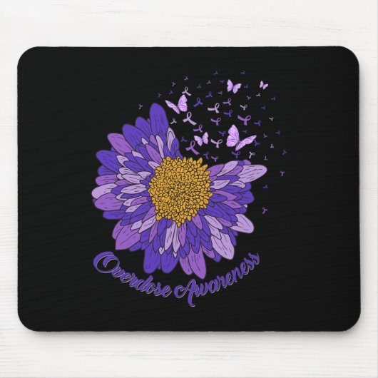 Daisy Butterfly Paarse Lint Overdose Awareness 3 Muismat (Voorkant)