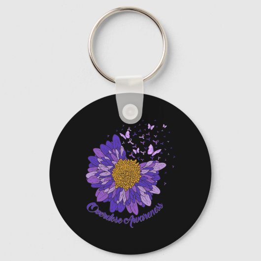 Daisy Butterfly Paarse Lint Overdose Awareness 3 Sleutelhanger (Voorkant)