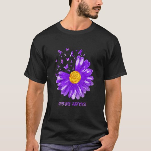 Daisy Butterfly Purple Ribbon Overdose Awareness T-shirt (Voorkant)