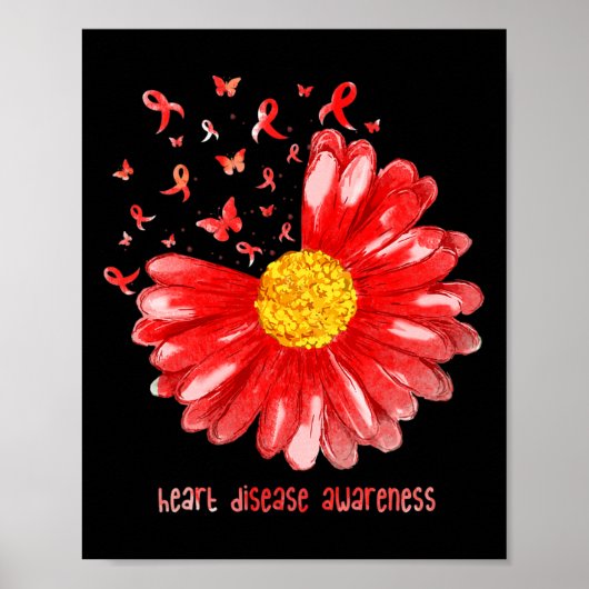 Daisy Butterfly Rode Lint Hartziekte Bewustzijn Poster (Voorkant)