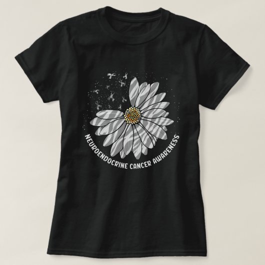 Daisy Butterfly Zebra Ribbon Neuroendocrine Cancer T-shirt (Design voorkant)