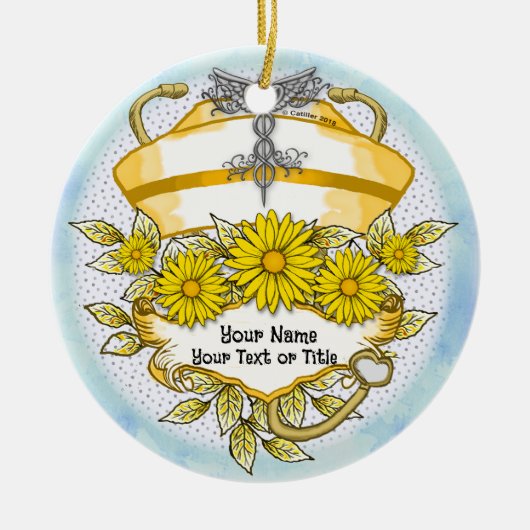 Daisy caduceus-verpleegster keramisch ornament (Voorkant)