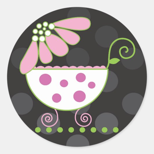 Daisy Carriage Baby Invitation of Favor Sticker (Voorkant)