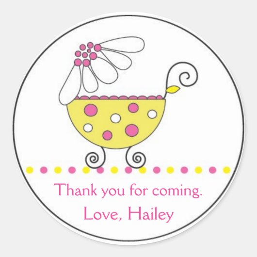 Daisy Carriage Baby Invitation of Favor Sticker (Voorkant)