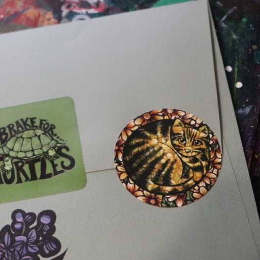 Daisy Cat Floral Cats tabby flower catruday Ronde Sticker