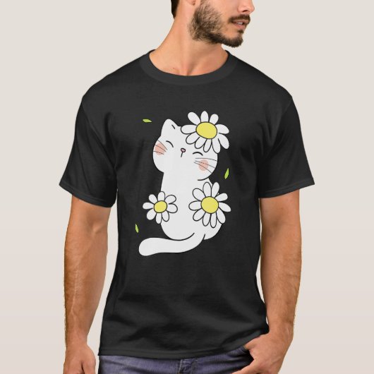Daisy Cat Spring Floral Kitten With Flower Animal  T-shirt (Voorkant)