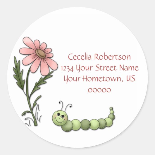 Daisy Caterpillar adreslabel Ronde Sticker (Voorkant)