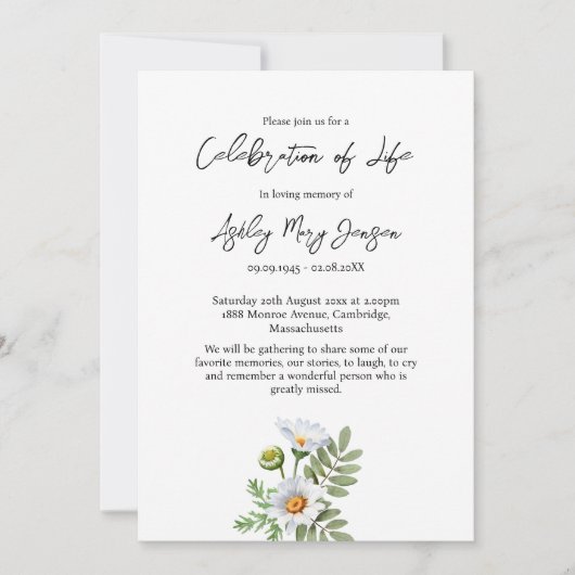 Daisy Celebration of Life Funeral Kaart (Voorkant)