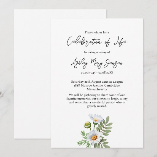 Daisy Celebration of Life Funeral Kaart (Voorkant / Achterkant)