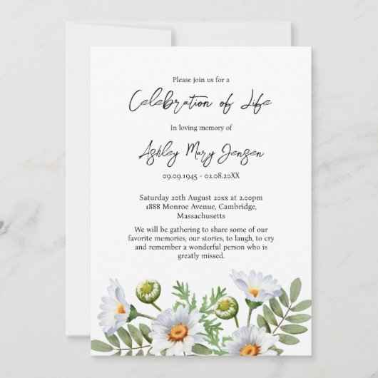 Daisy Celebration of Life Funeral Kaart (Voorkant)