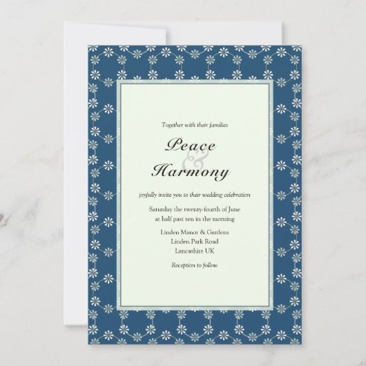 Daisy Chain Blue Pattern Wedding Invitation Kaart (Voorkant)