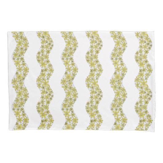 Daisy Chain Wiggly Flower Stripes geel Kussensloop (Voorkant-Links)