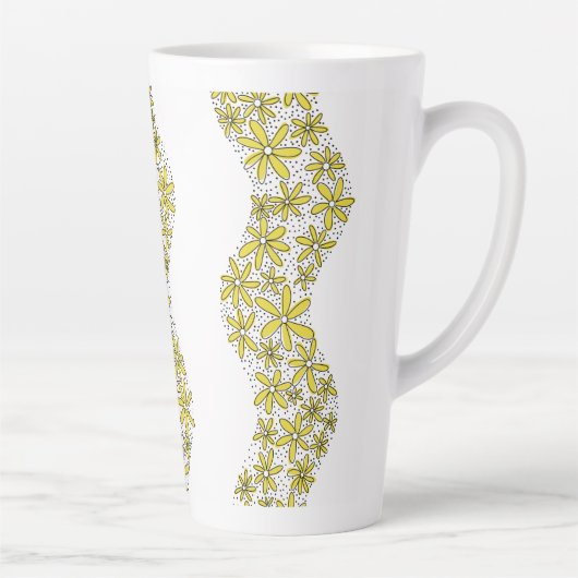 Daisy Chain Wiggly Flower Stripes geel Latte Mok (Rechts)