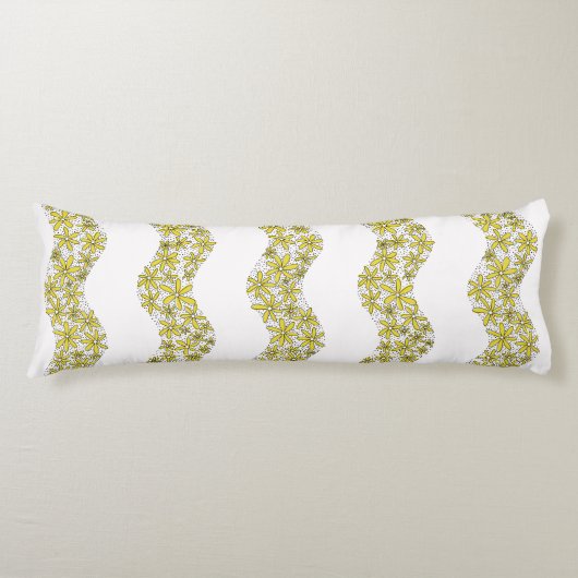 Daisy Chain Wiggly Flower Stripes geel Lichaamskussen (Voorkant)
