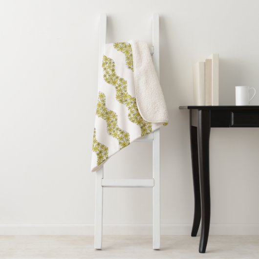 Daisy Chain Wiggly Flower Stripes geel Sherpa Deken (In situ)