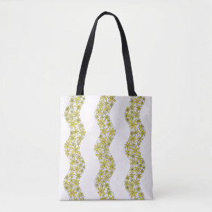 Daisy Chain Wiggly Flower Stripes geel Tote Bag