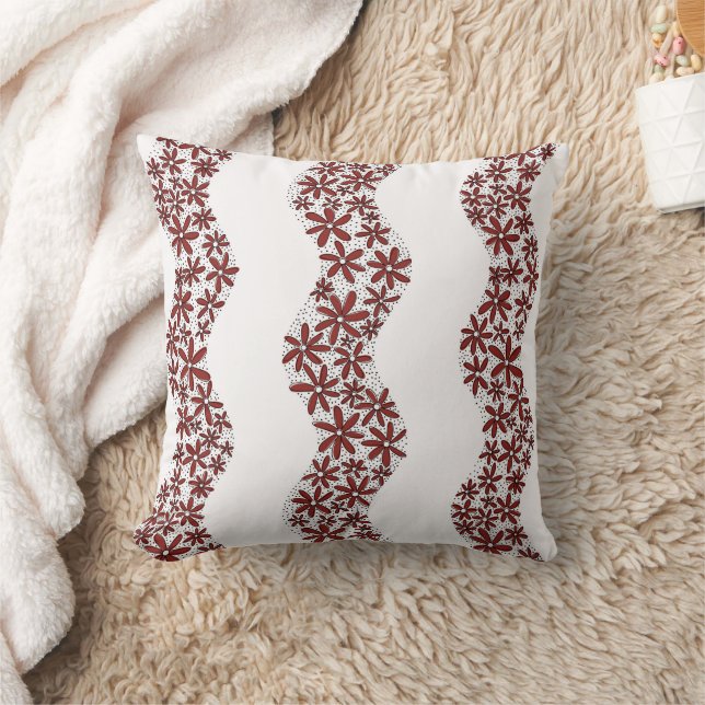Daisy Chain Wiggly Flower Stripes rood Kussen (Deken)