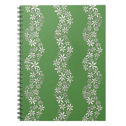 Daisy Chain Wiggly Flower Stripes wit groen Notitieboek (Voorkant)