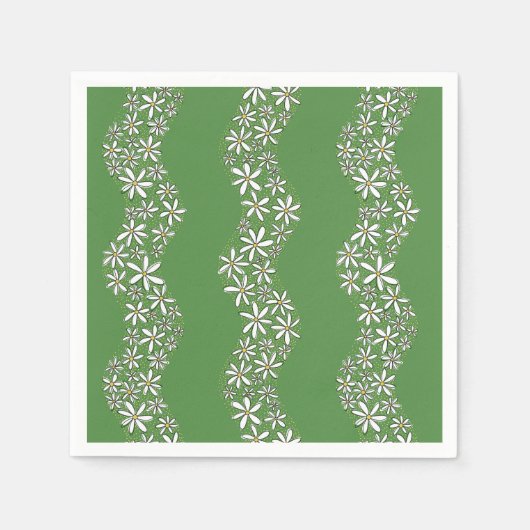 Daisy Chain Wiggly Flower Stripes wit groen Servet (Voorkant)