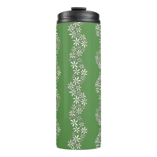 Daisy Chain Wiggly Flower Stripes wit groen Thermosbeker (Voorkant)
