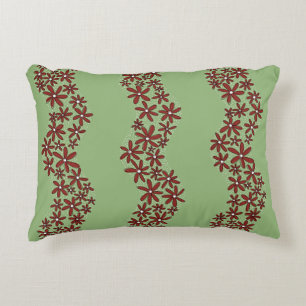 Daisy Chain Wiggly Flower Stripes wit op groen Accent Kussen
