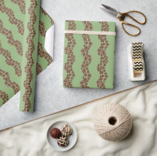 Daisy Chain Wiggly Flower Stripes wit op groen Cadeaupapier