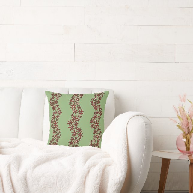 Daisy Chain Wiggly Flower Stripes wit op groen Kussen (Bank)
