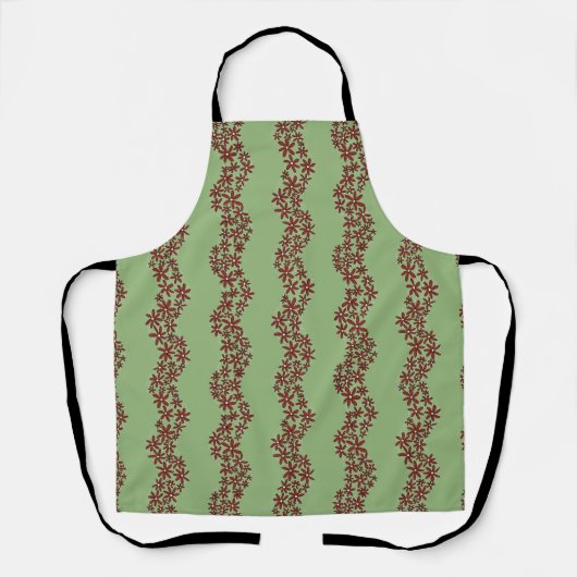 Daisy Chain Wiggly Flower Stripes wit op groen Schort (Voorkant)