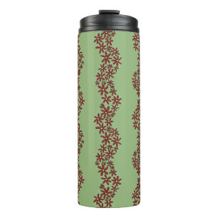 Daisy Chain Wiggly Flower Stripes wit op groen Thermosbeker
