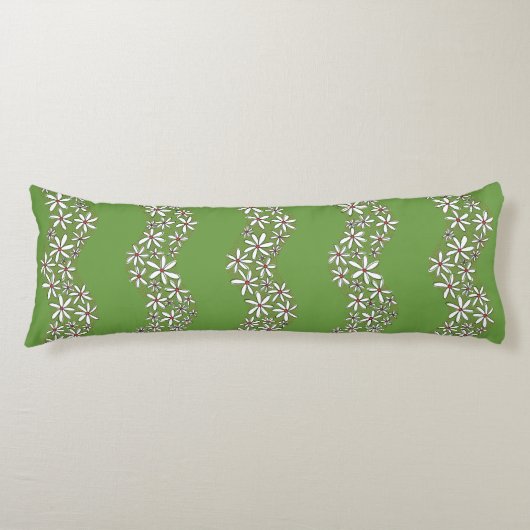 Daisy Chain Wiggly Flower Stripes wit rood groen Lichaamskussen (Voorkant)