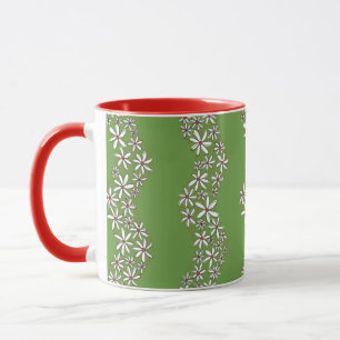 Daisy Chain Wiggly Flower Stripes wit rood groen Mok