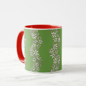 Daisy Chain Wiggly Flower Stripes wit rood groen Mok (Voorkant links)
