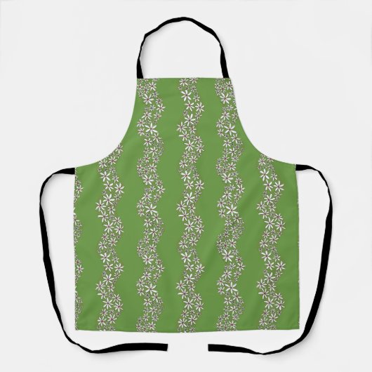 Daisy Chain Wiggly Flower Stripes wit rood groen Schort (Voorkant)