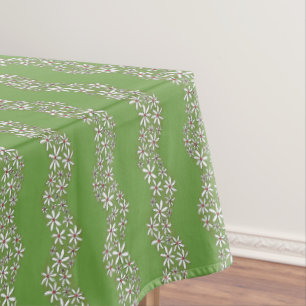 Daisy Chain Wiggly Flower Stripes wit rood groen Tafelkleed
