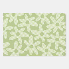 Daisy Check Sage Green Retro Modern Pattern Inpakpapier Vel