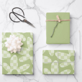 Daisy Check Sage Green Retro Modern Pattern Inpakpapier Vel