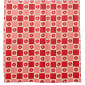 Daisy Checker Pattern (rood/roze) Douchegordijn (Voorkant)