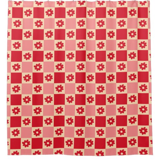 Daisy Checker Pattern (rood/roze) Douchegordijn (Voorkant)