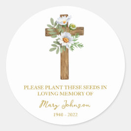 Daisy Cross-herdenkingszakje met zaadjes Ronde Sticker