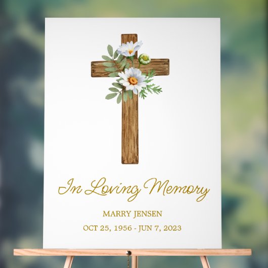Daisy cross Memorial Funeral Acryl Bord (Neutraal)